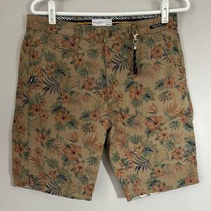 Cactus Man Tropical Floral Flat Front Tan Men Shorts size 30